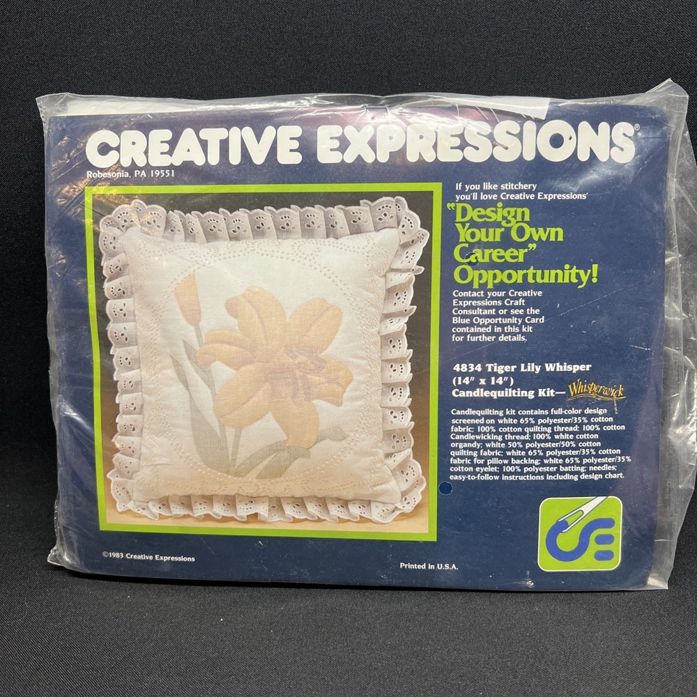 VTG Creative Expressions "TIGER LILY WHISPER" Candlequilting Pillow Kit 4834 NEW